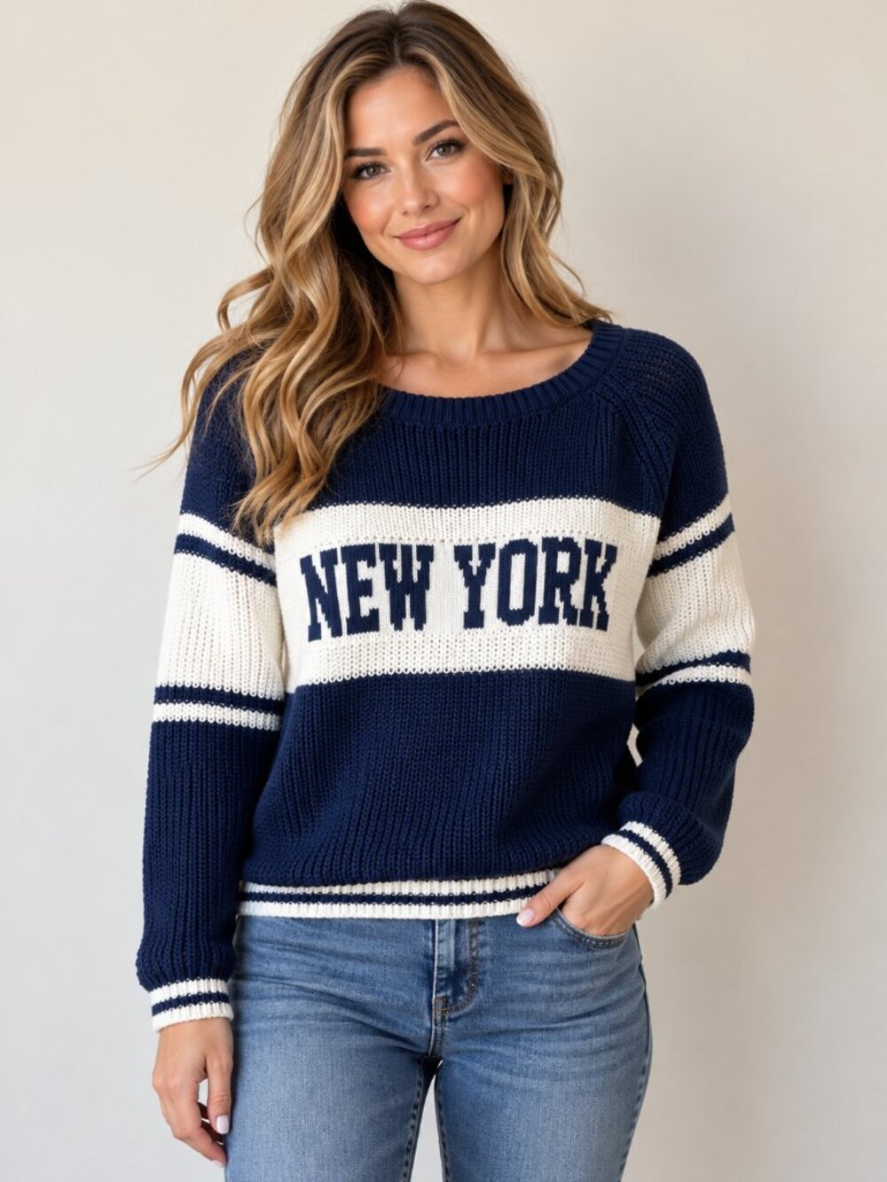 NWT Aeropostale XS New York Oversized Navy White Sweater